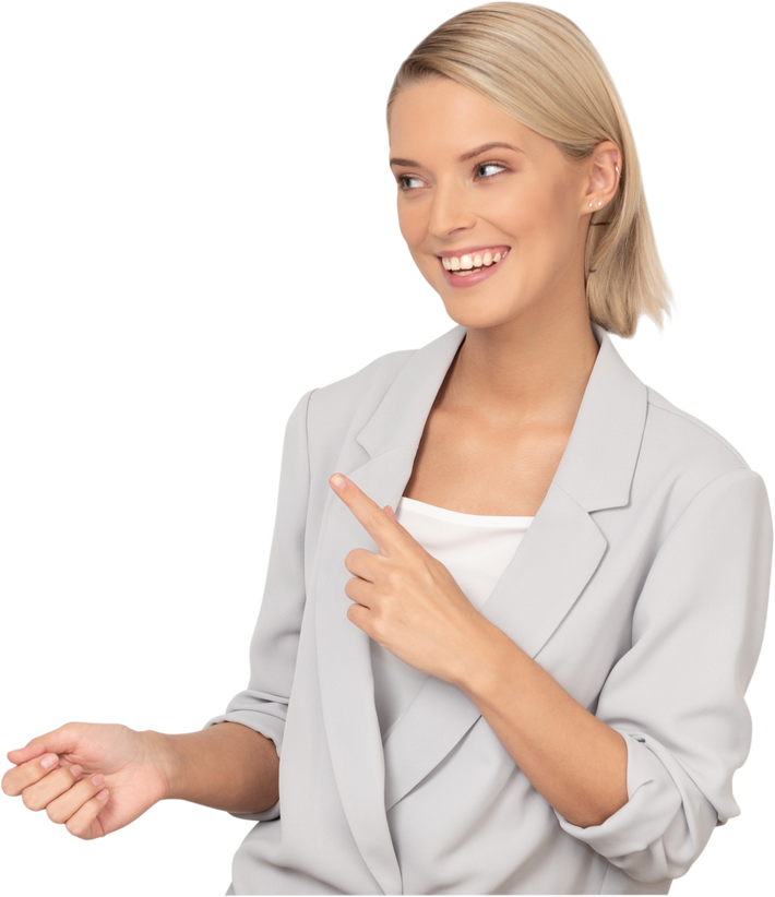 A Businesswoman Pointing with Her Finger